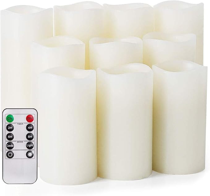 Flameless Candles,Salipt LED Flickering Candles Set of 10 (H 4" 5" 6" xD 2.2") Ivory Real Wax Bat... | Amazon (US)
