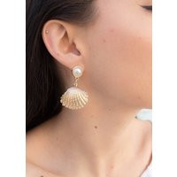 Gold Dangle Shell & Faux Pearl Earrings, Organic Sea-Shell Summer Wedding Jewelry, Gifts For Her | Etsy (US)