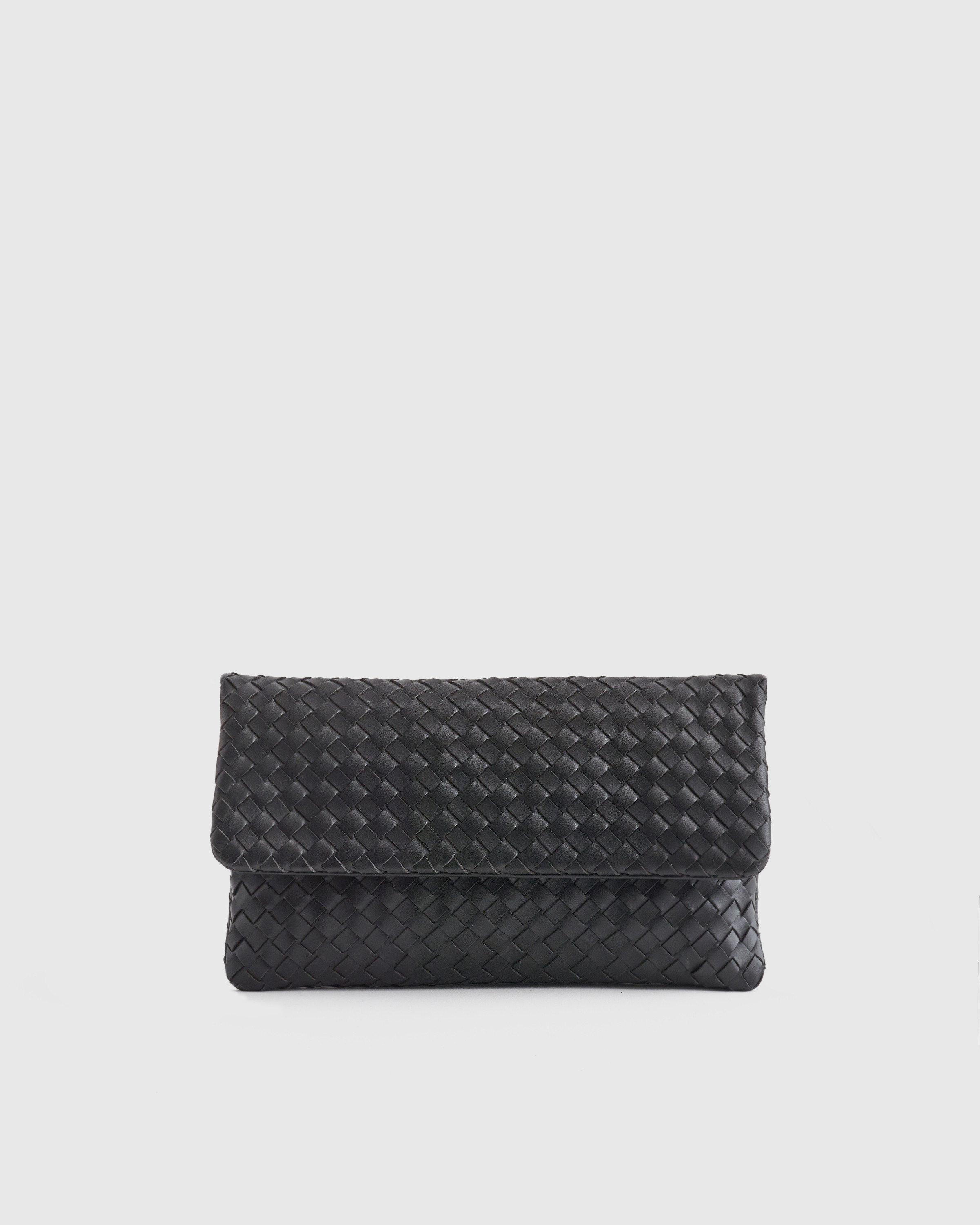 Quince | Women's Italian Leather Handwoven Convertible Clutch in Black | Quince