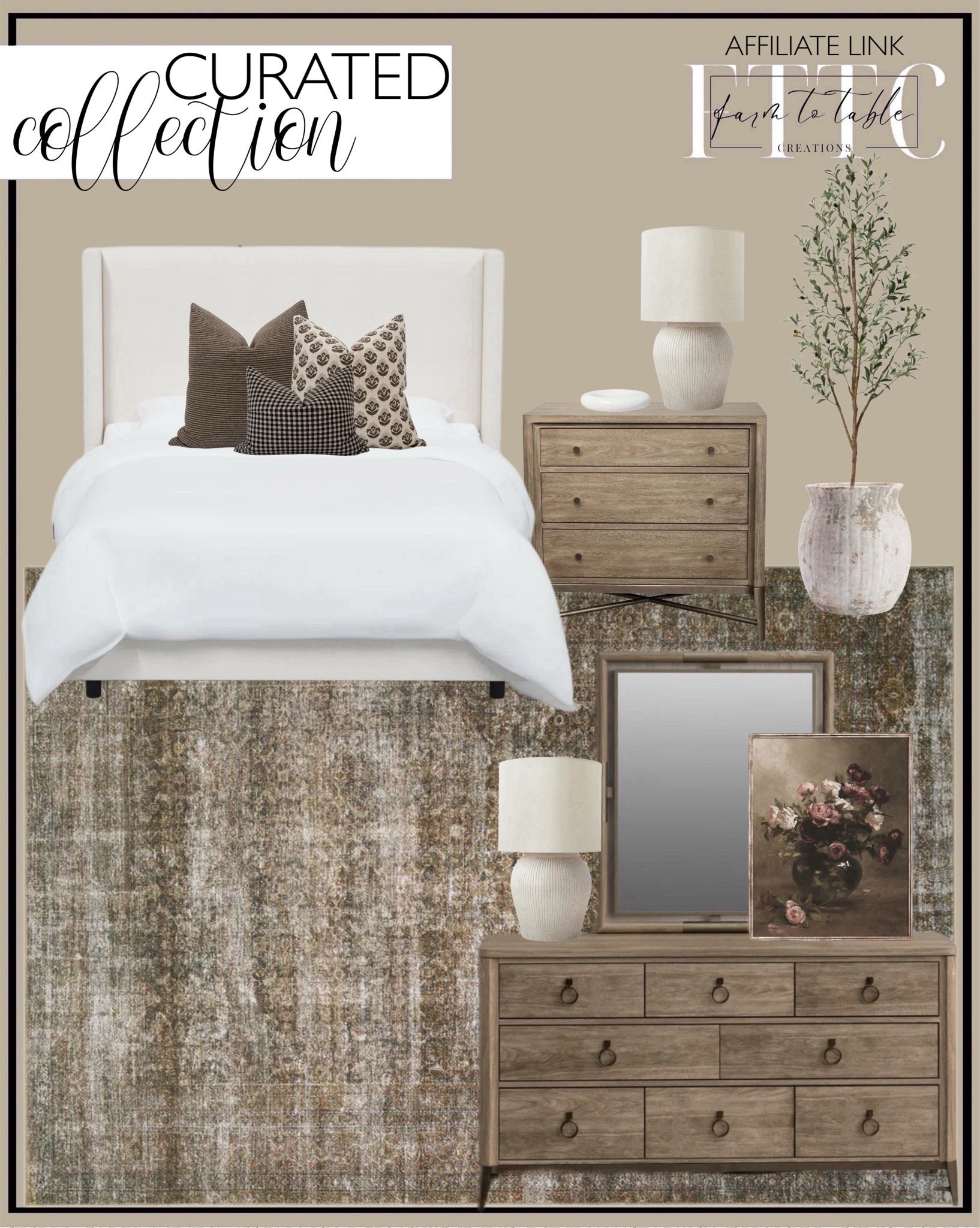 Curated Collection. Follow @farmtotablecreations on Instagram for more inspirational.

Billie Tobacco Rust Rug. Regan Metal Nightstand. Tilly Upholstered Bed. Regan Wall Mirror. Regan 8 - Drawer Dresser. Weathered, handcrafted, terra-cotta vase, pottery barn. Better Homes & Gardens 21" Raw Sand Table Lamp with Shade by Dave & Jenny Marrs. 6 foot Olive Tree. Walmart Find. Brown Pillow Cover Set Moody Pillow Cover Combo. Antiqve Moody Vintage Still Life. Marble Dish White - Threshold designed with Studio McGee

Bedroom Finds | Amazon Home | Target Sale | Loloi Rugs | Magnolia Home | console table | console table styling | faux stems | entryway space | home decor finds | neutral decor | entryway decor | cozy home | affordable decor |  | home decor | home inspiration | spring stems | spring console | spring vignette | spring decor | spring decorations | console styling | entryway rug | cozy moody home | moody decor | neutral home


#LTKFindsUnder50 #LTKSaleAlert #LTKHome