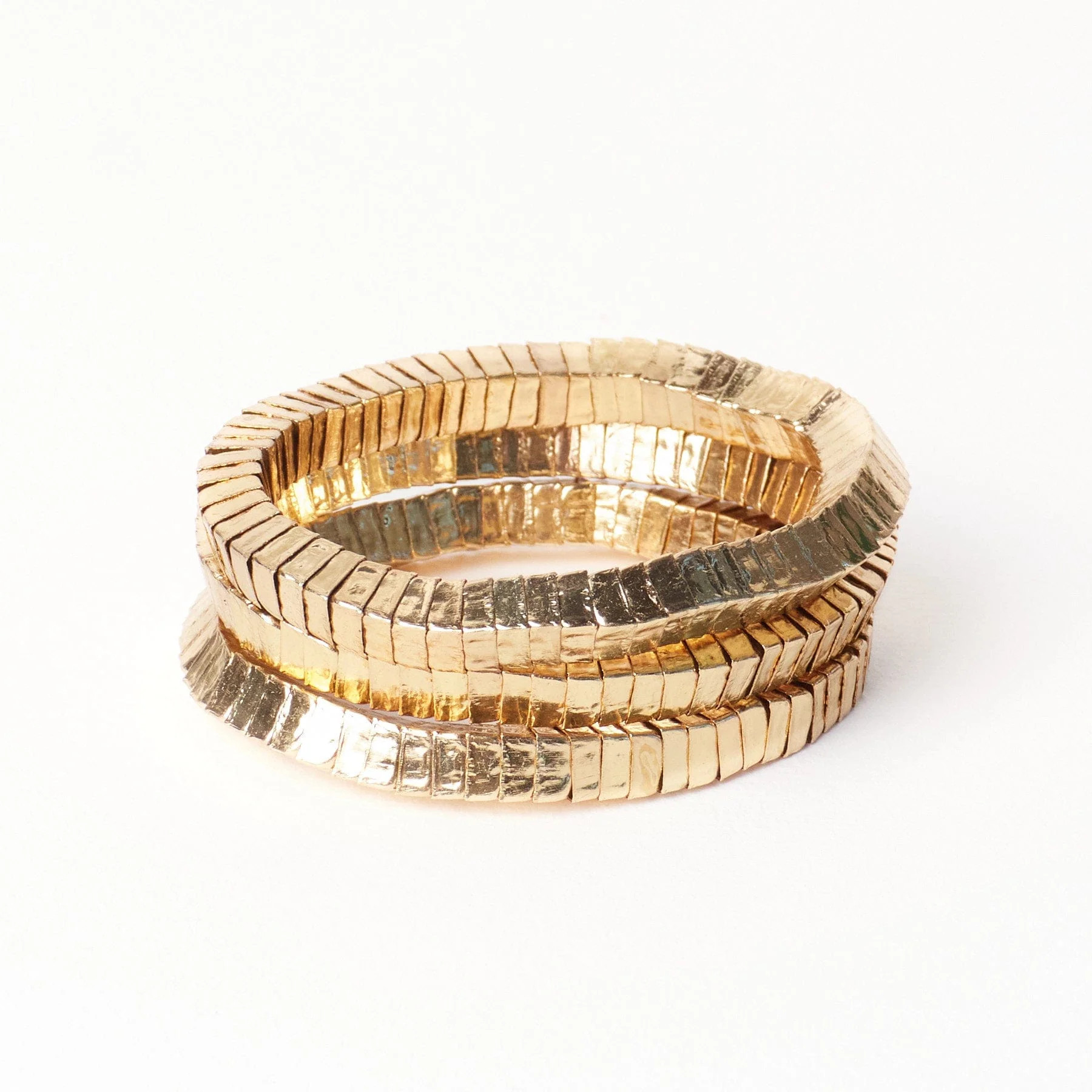 Lucille Square Bead Stretch Bracelets Brass Set of 3 | INK+ALLOY