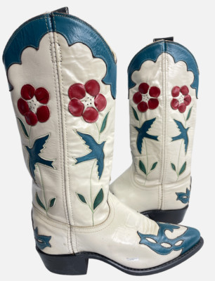 ACME Gene Autry Vintage Bluebird Birds Flowers Leather Western Boots Women's 7M | eBay US
