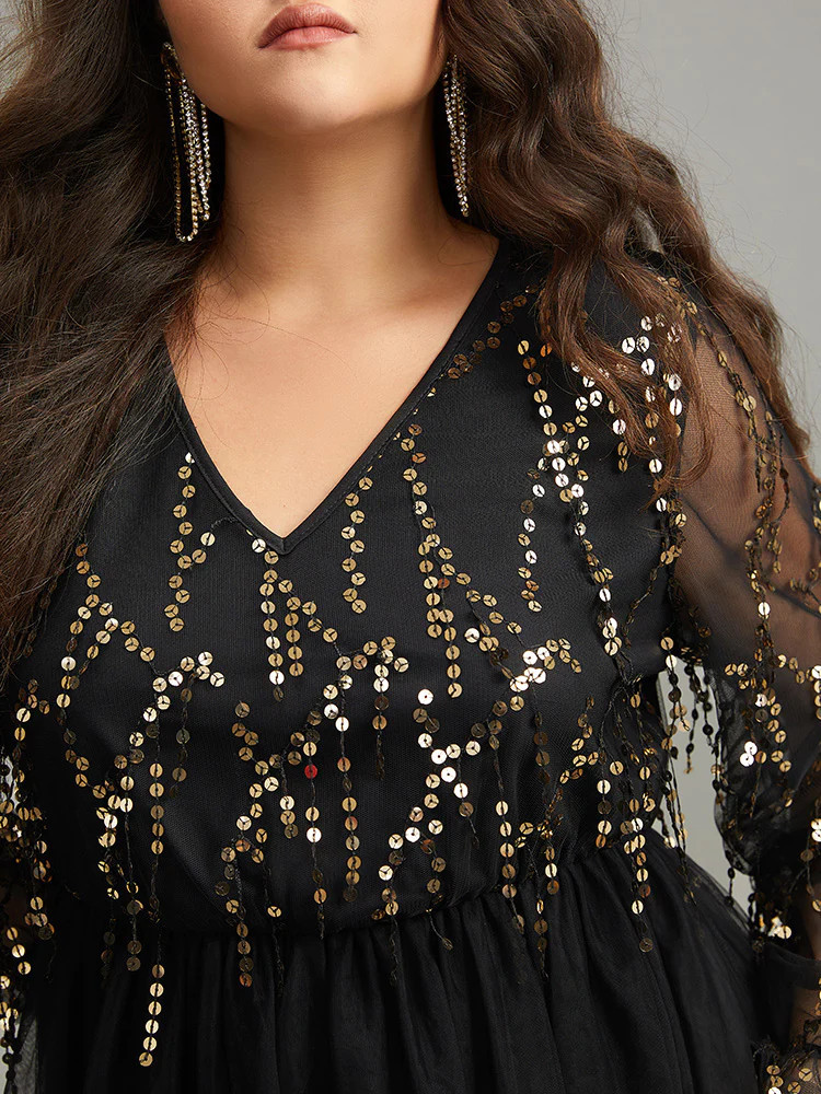 Sequin Mesh Patchwork Tassel Dress | Bloomchic