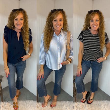 $20 Walmart jeans / summer outfit / crop jeans / affordable fashion

Jeans- have some stretch, TTS wearing size 4
Slub tee- sized up to medium 
Eyelet top- size small
Striped blouse- sized up to medium 

#LTKOver40 #LTKWorkwear #LTKFindsUnder50