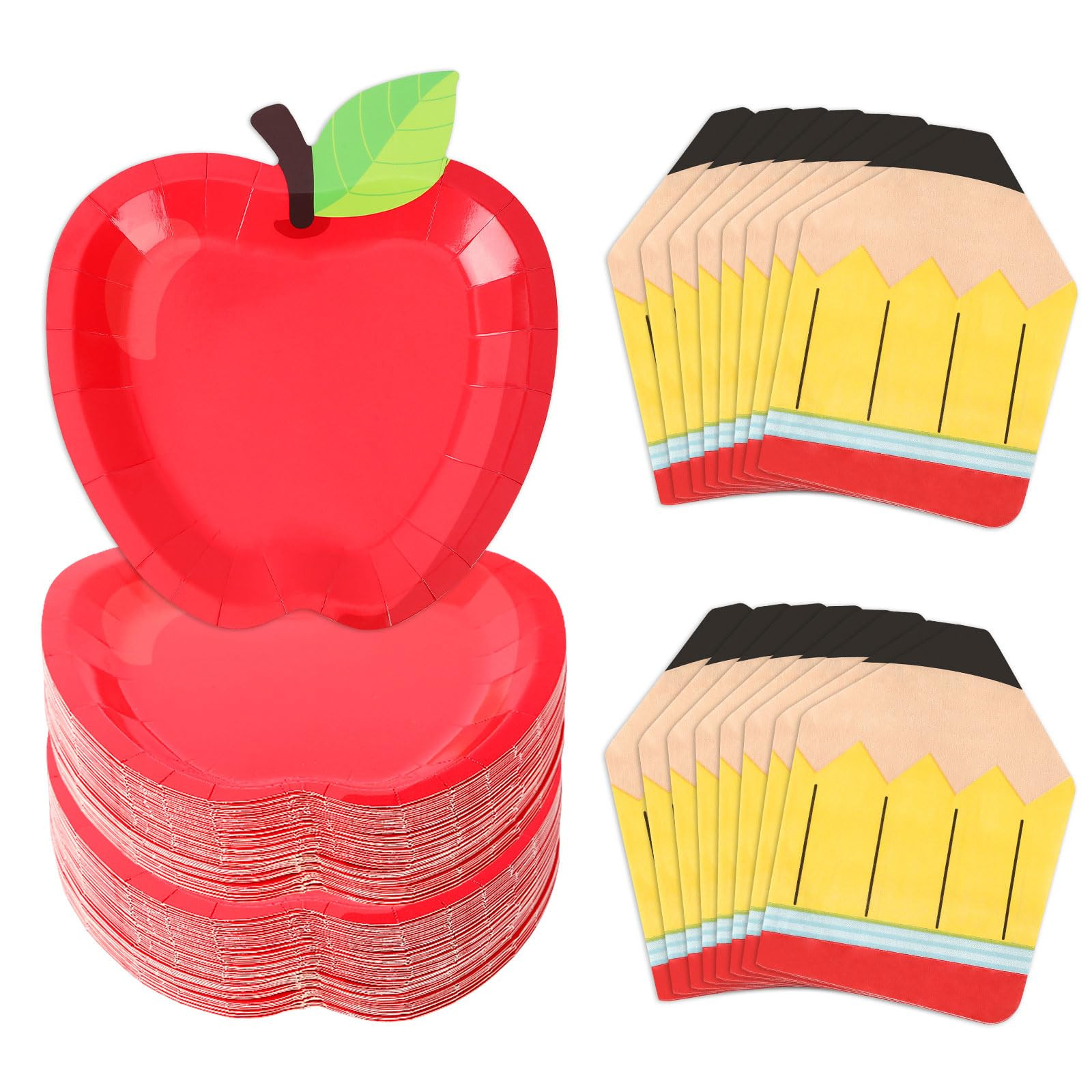 JULBEAR 100Pcs Back to School Paper Plates Napkin Set，First Day of School Party Favors Red Appl... | Amazon (US)