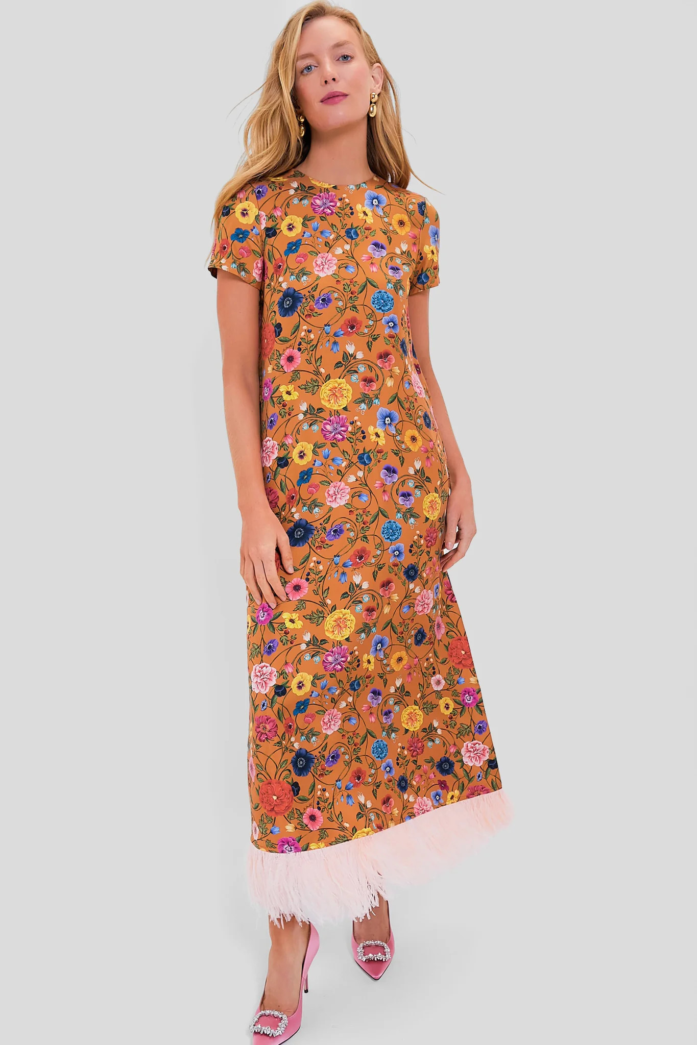 Botticelli Rust Short Sleeve Swing Dress with Feathers | Tuckernuck (US)