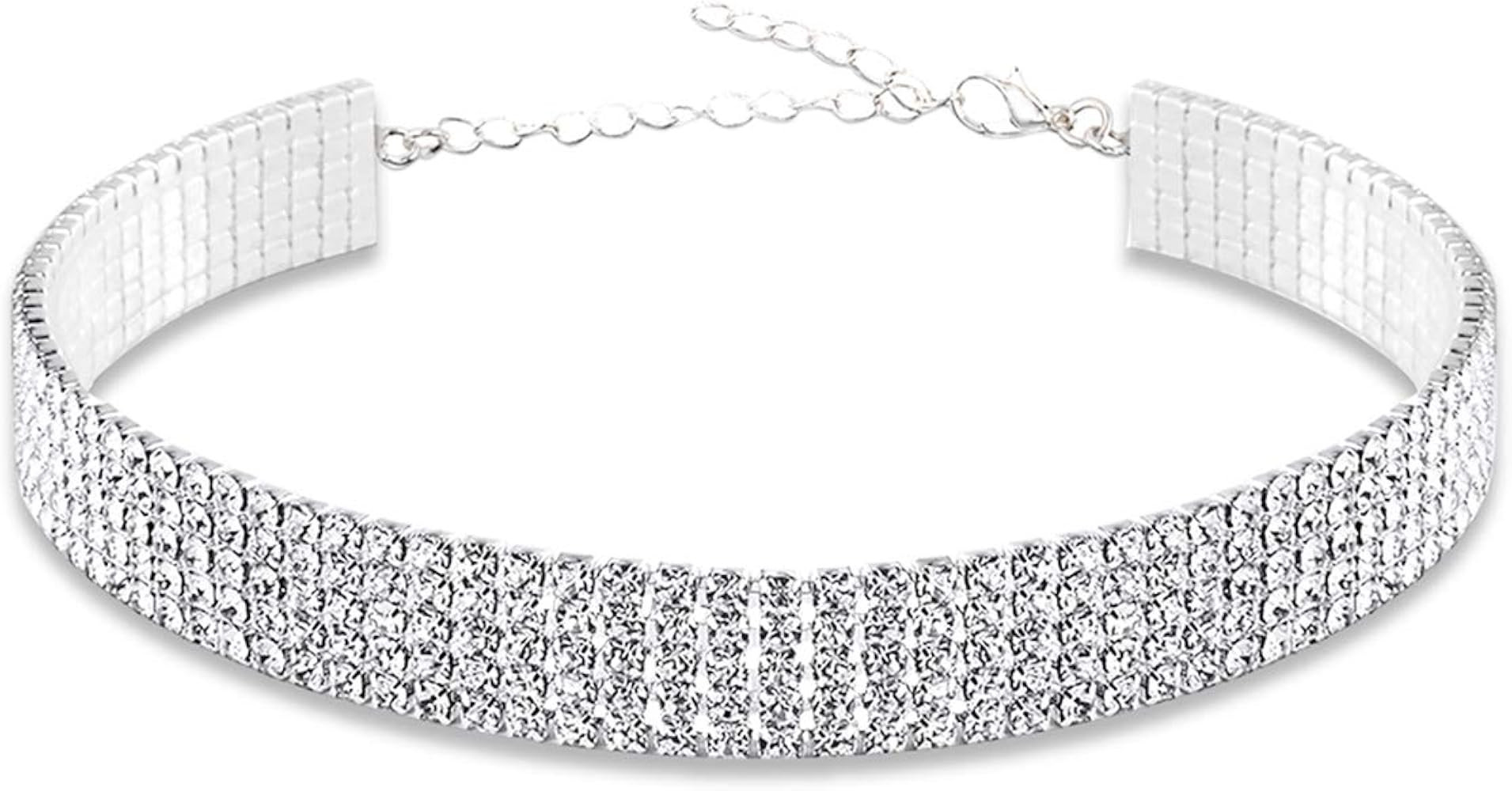 Rhinestone Choker Necklaces Silver Sparkling Diamond Choker Crystal Bracelet Rhinestone Necklace ... | Amazon (US)