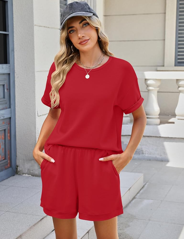 Blingfit Womens 2 Piece Lounge Set Short Sleeve Summer Vacation Outfits Casual Matching Sets Soft... | Amazon (US)