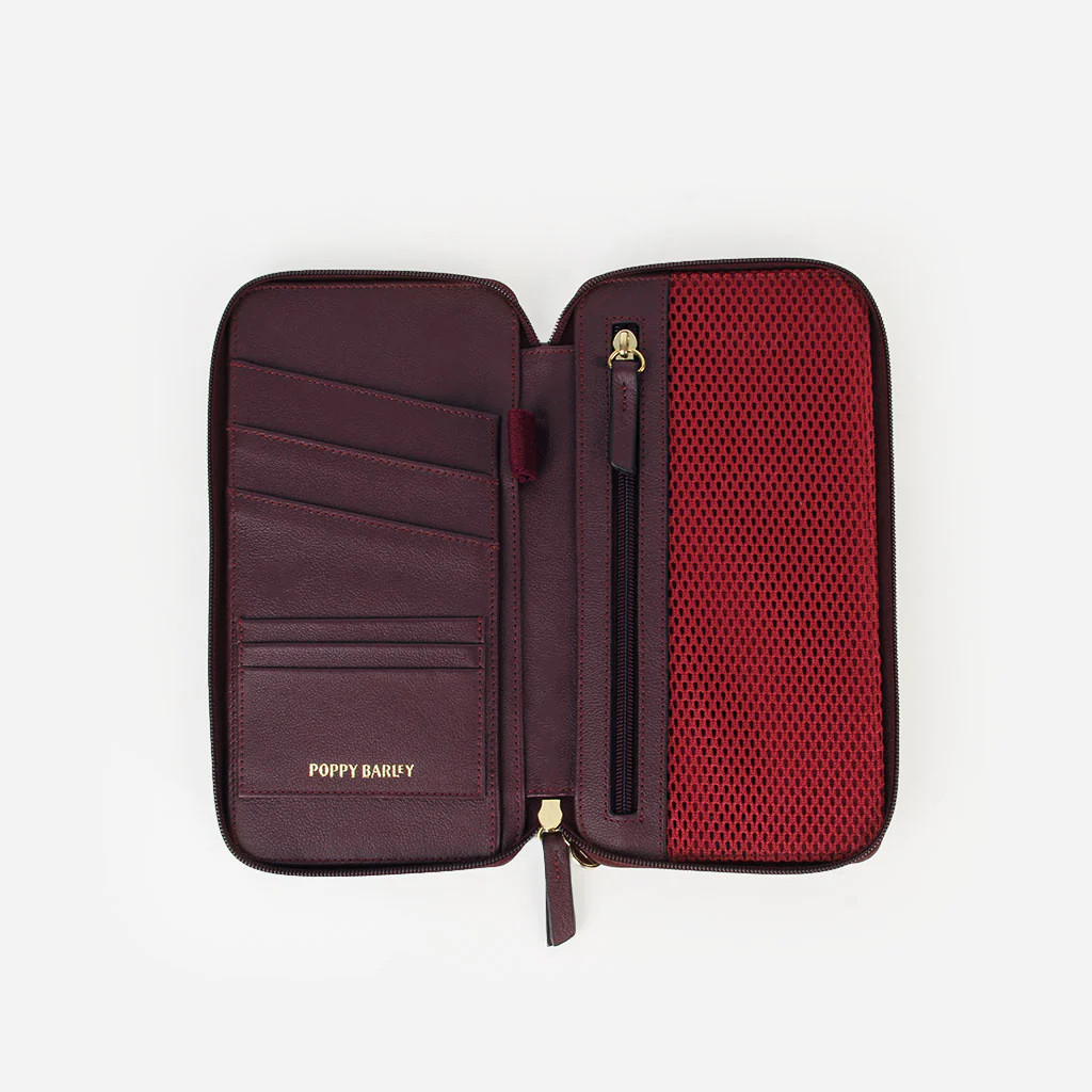 The Flying Solo Passport Holder Aubergine Micro Pebble | Poppy Barley