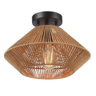 Hampton Bay Savannah 1-Light Paper Twine Semi Flush Mount 66000036 - The Home Depot | The Home Depot