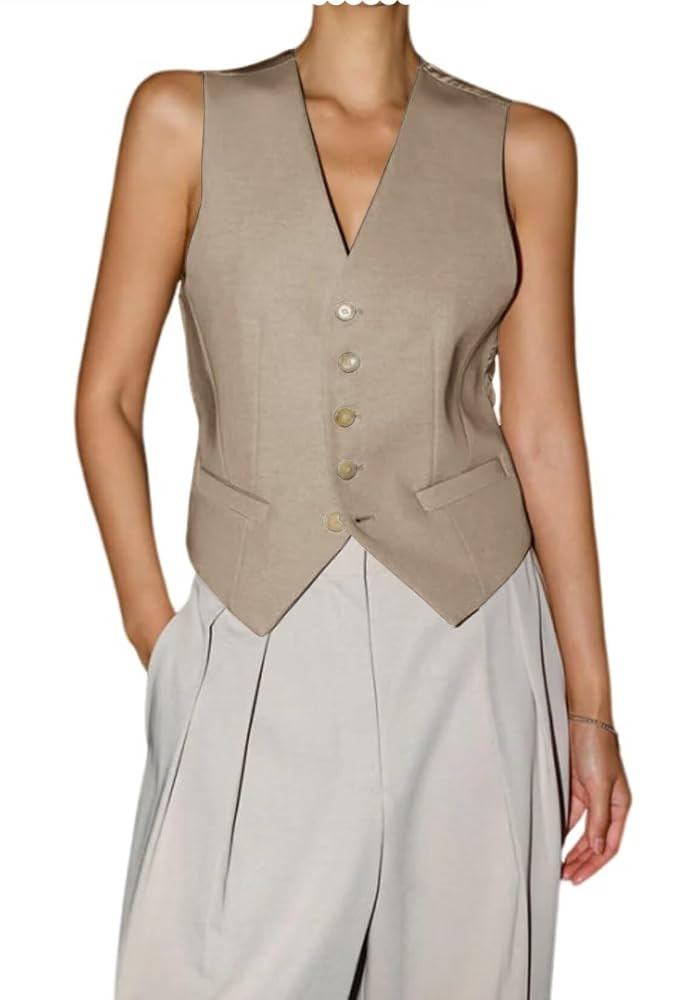 Women Vintage Waistcoat 5 Button Vest Sleeveless Coat with 2 Pockets | Amazon (US)