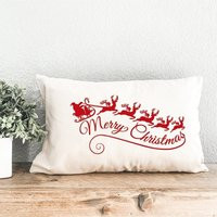 Merry Christmas Santa Sleigh Pillow, Decor, Gift, Xmas Lumbar Noel Throw Pillow Cover, Cushion | Etsy (US)