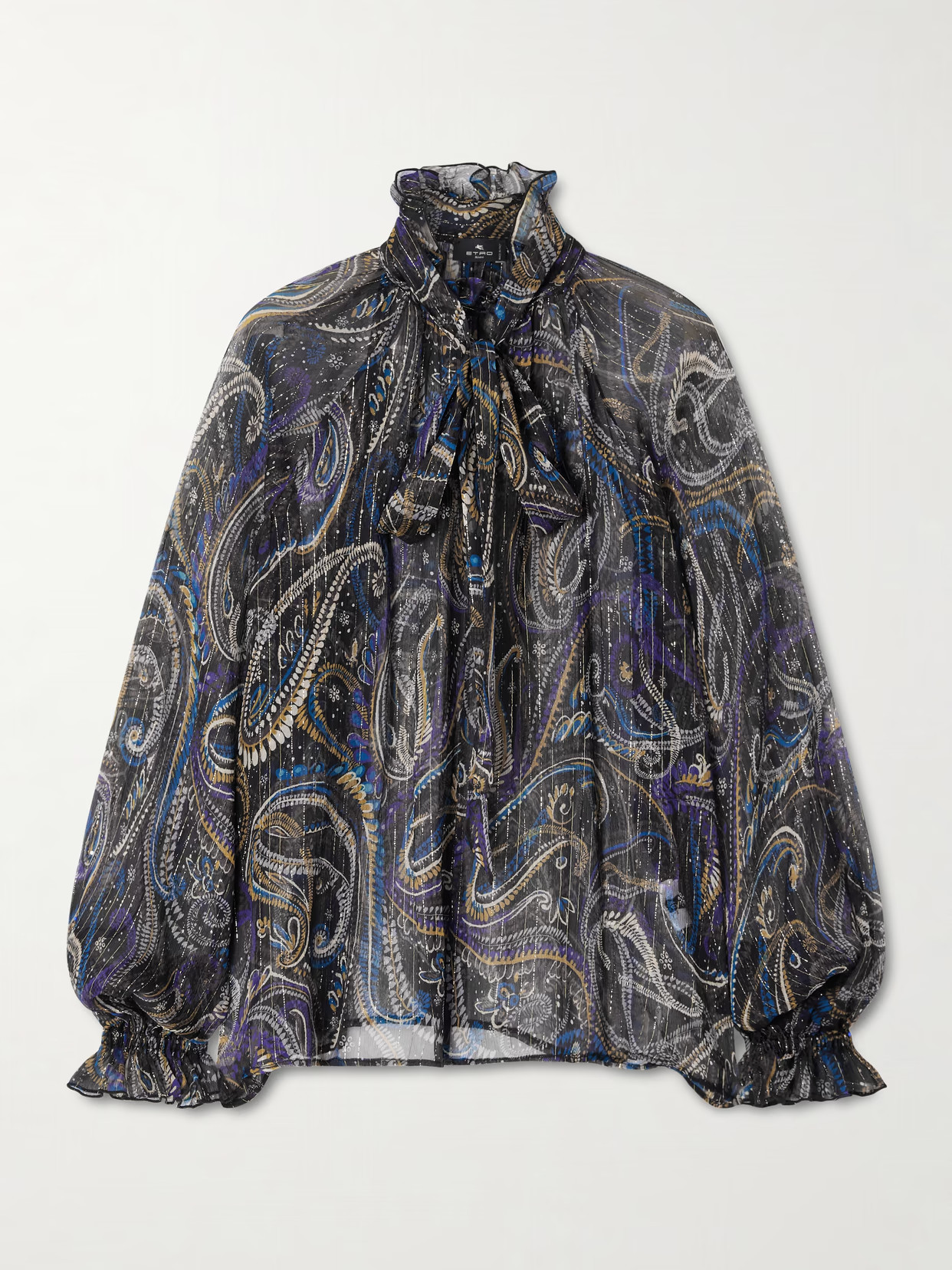 Etro - Pussy-bow Printed Metallic Silk-crepon Blouse - Purple | NET-A-PORTER (US)