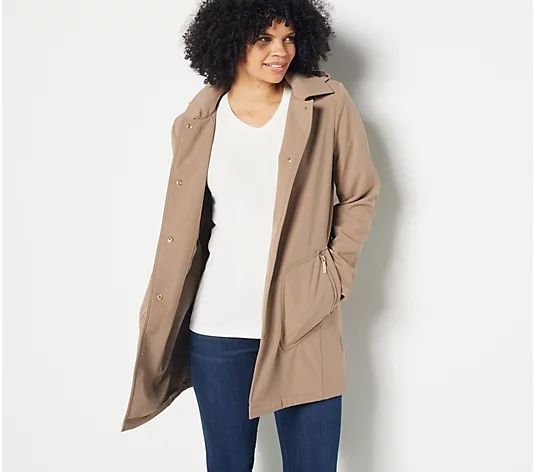 Dennis Basso Water Resistant V-Luxe Snap-Front Coat with Hood - QVC.com | QVC