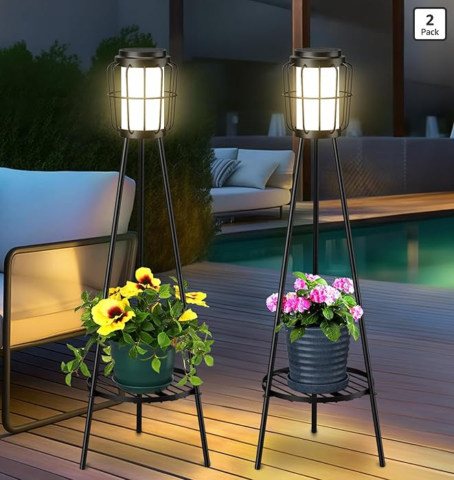 VISFLAIR 2 Pack Solar Lights with Plant Stand, Outdoor Floor Lamps, Waterproof Solar Powered Floo... | Amazon (US)