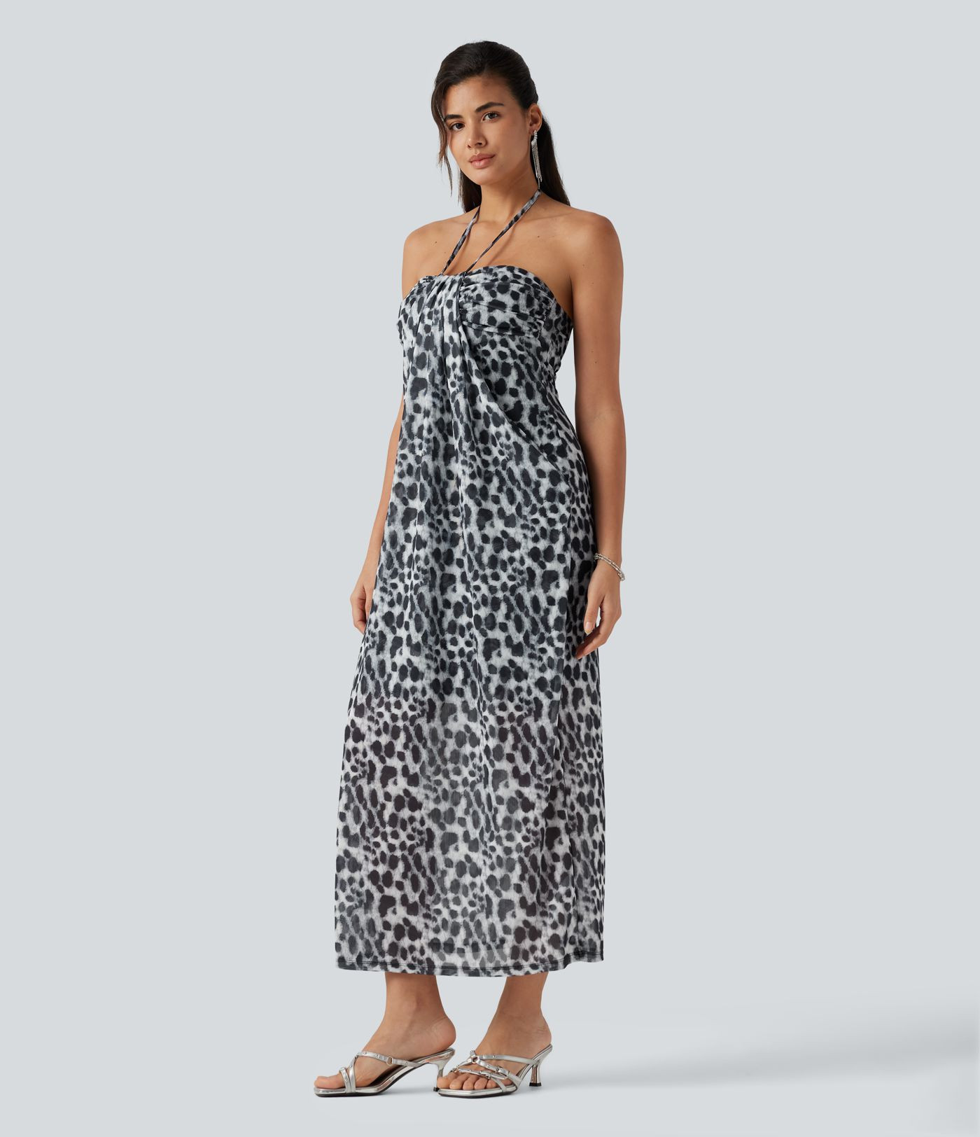 Women\u2019s Halter Tie Back Built-in Bra Leopard Print Maxi Dress - Halara | HALARA