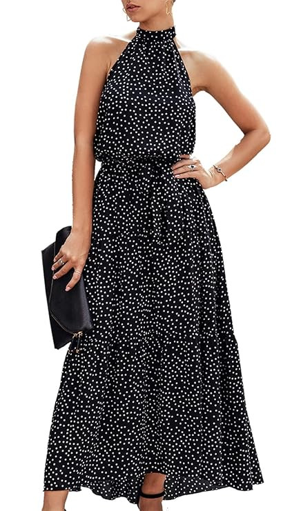 PRETTYGARDEN Women’s Casual Halter Neck Sleeveless Floral Long Maxi Dress Backless Loose Ruffle... | Amazon (US)