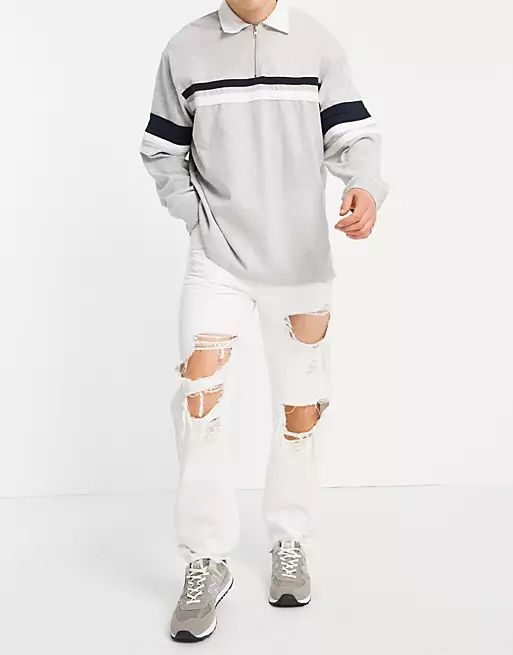 ASOS DESIGN dad fit jeans in white with heavy rips | ASOS (Global)