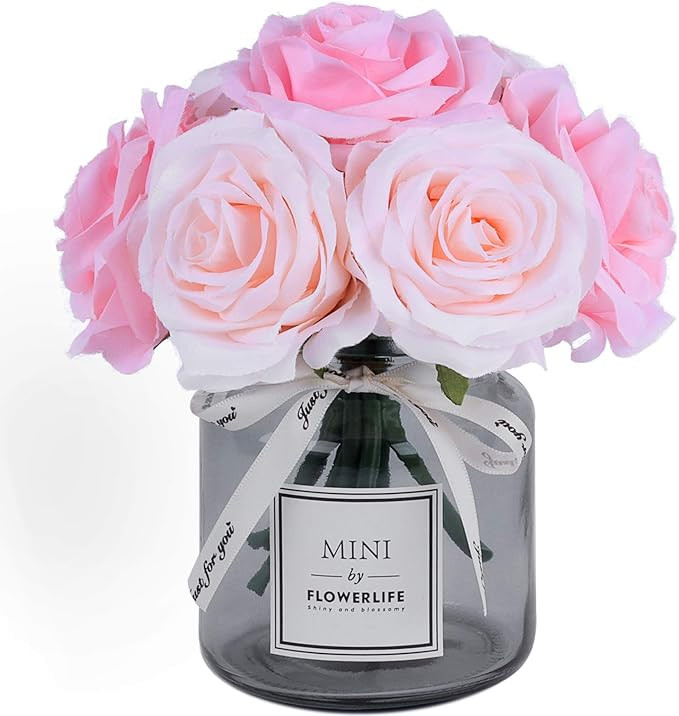 NA Artificial Flower and Glass vase, Silk Rose Flower Glass Bottle Set, Suitable for Living Room,... | Amazon (US)