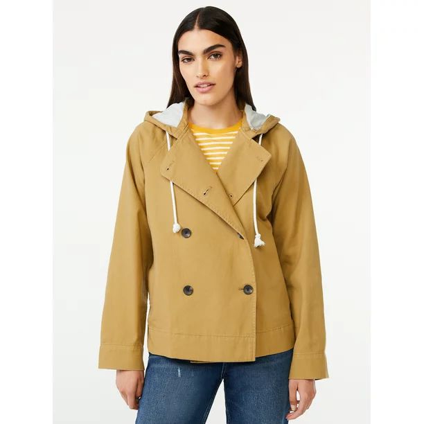 Free Assembly Women's Short Pea Coat with Hood - Walmart.com | Walmart (US)