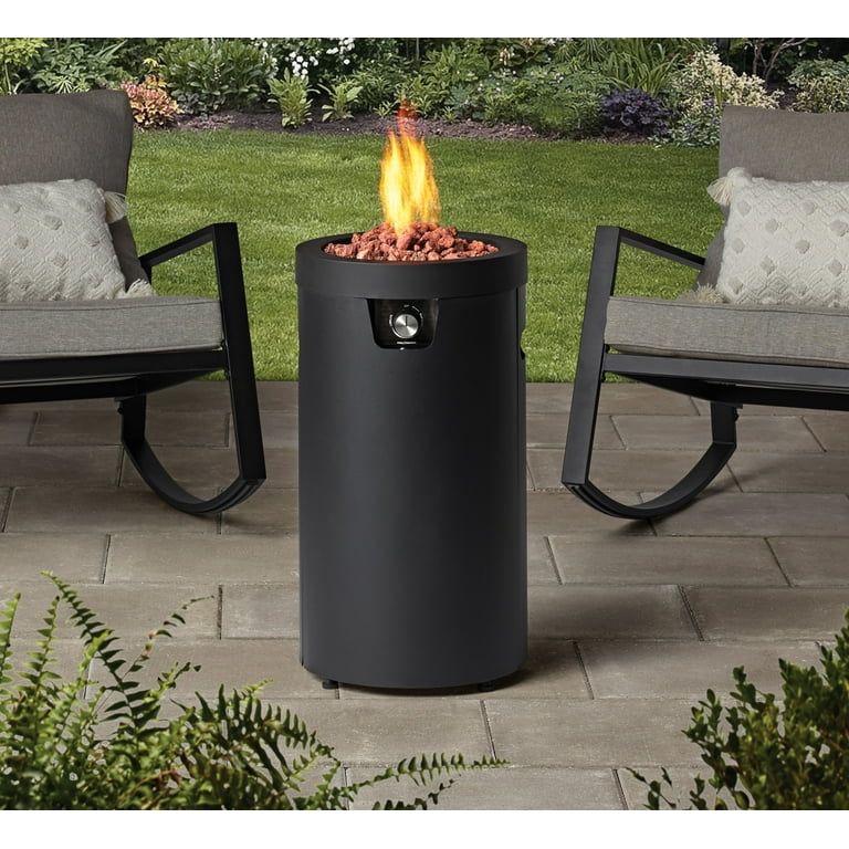 Mainstays 28-inch Tall Column Propane Gas Outdoor Fire Pit, Matte Black Finish | Walmart (US)