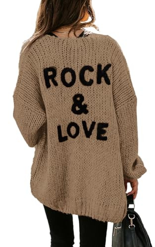 PRETTYGARDEN Women’s Solid Color Long Sleeve Cardigan Casual Soft Knit Sweaters Draped Open Front Cardigan Sweaters Coats (Brown, Large) | Amazon (US)