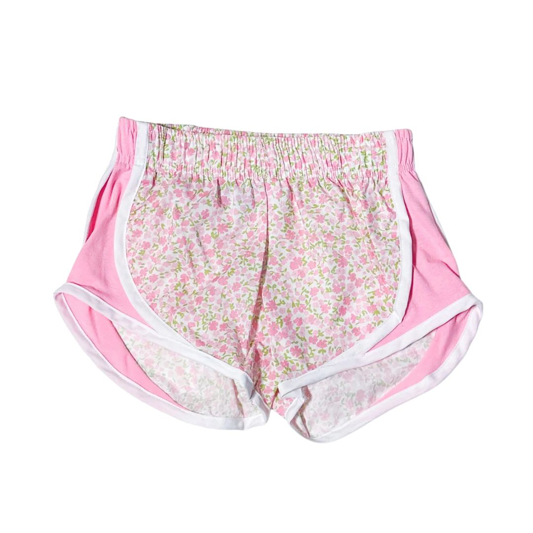 Fantasia Too Athletic Shorts - Pink Floral Shorts with Pink Sides | JoJo Mommy