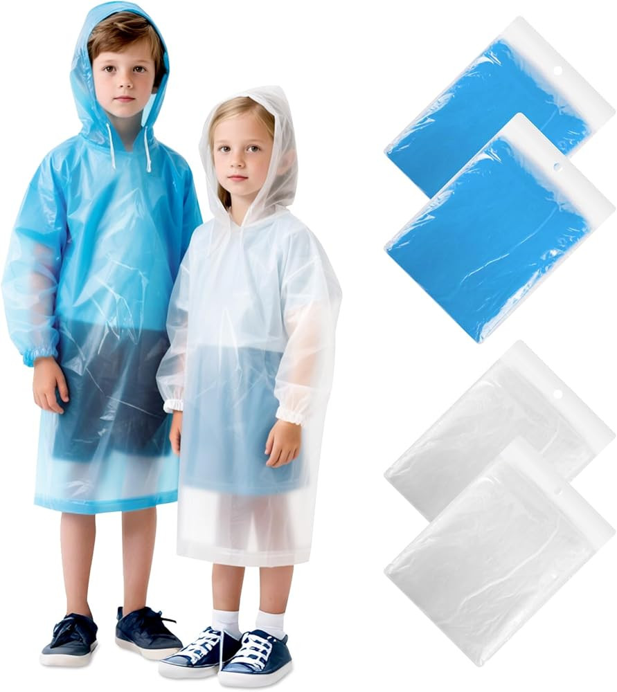 GAOHUI 4/6 Pack Disposable Rain Poncho for Kids/Adults - Emergency Rain Poncho with Hood, Ponchos... | Amazon (US)