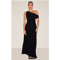 Black Textured Woven Asymmetric One Shoulder Maxi Dress | PrettyLittleThing US
