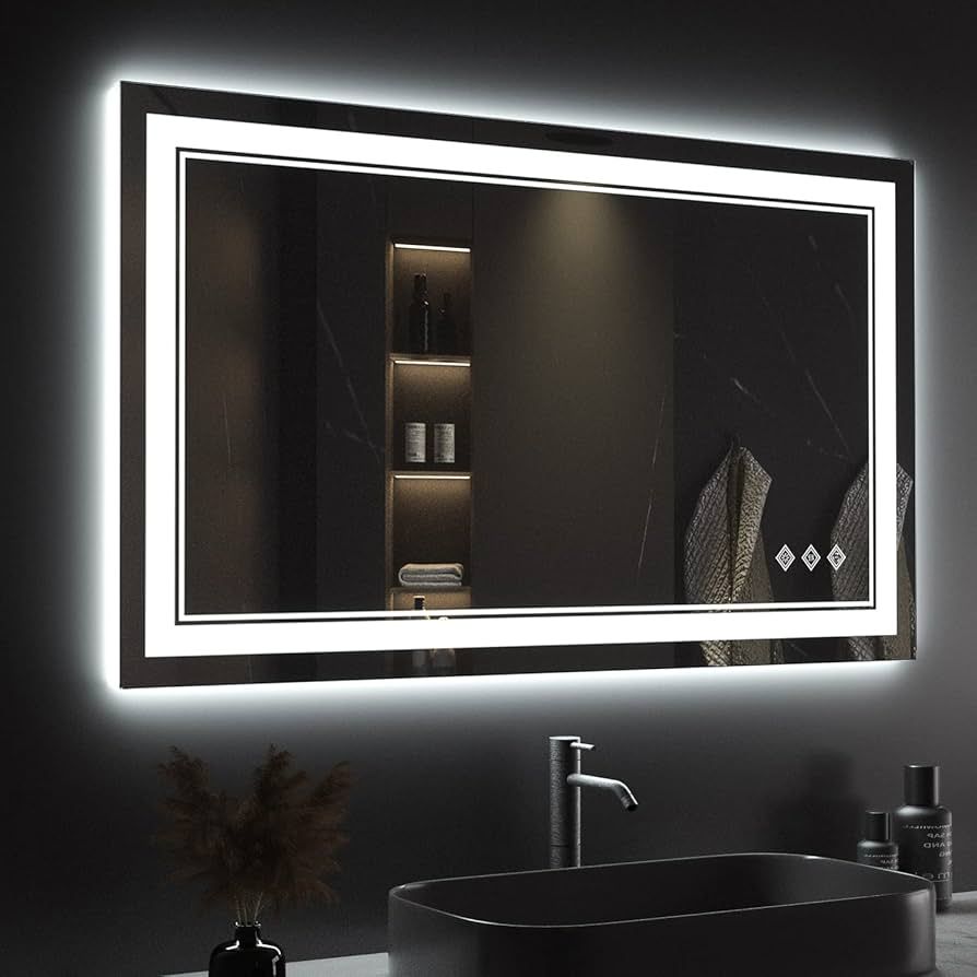 VanPokins Lighted Vanity Mirror, 40x24 Inch Gradient Front and Backlight LED Vanity Mirror, 3 Col... | Amazon (US)