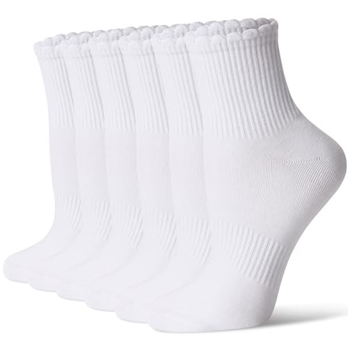 Amazon.com: CS CELERSPORT Mini Crew Ankle Socks for Women With Scalloped Top Design Casual Cotton... | Amazon (US)