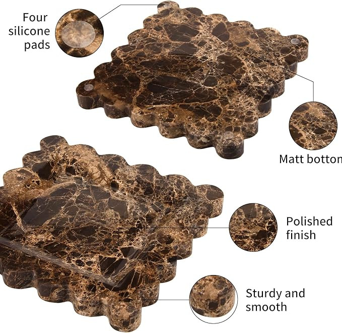 Square Marble Decorative Tray with Scalloped Edge,Luxury Natural Stone Bathroom Vanity Tray, Dres... | Amazon (US)