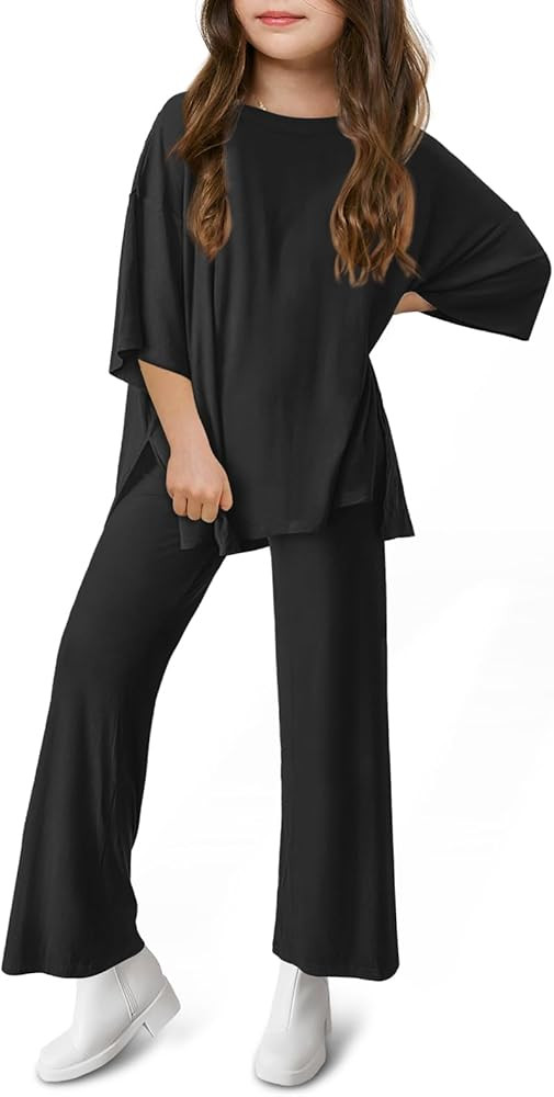 Haloumoning Girls Clothing Sets Summer Oversized T Shirts and Wide Leg Pants Kids Fashion 2 Piece... | Amazon (US)