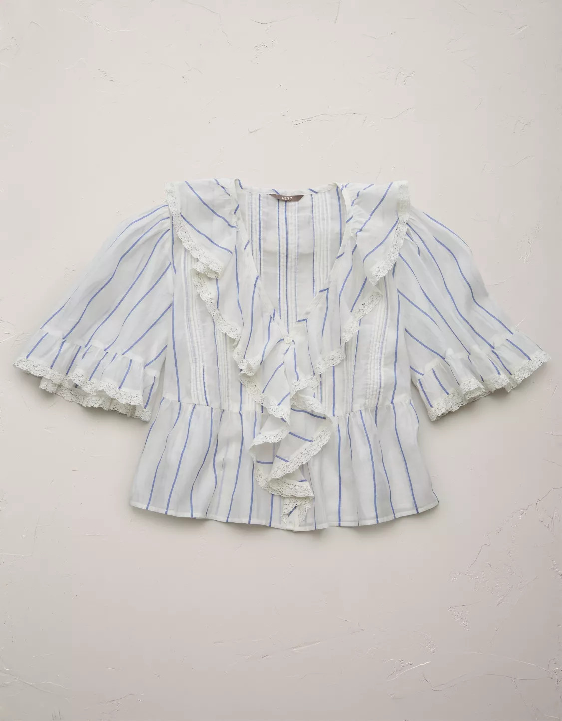 AE77 Premium Ruffle V-Neck Blouse | American Eagle Outfitters (US & CA)