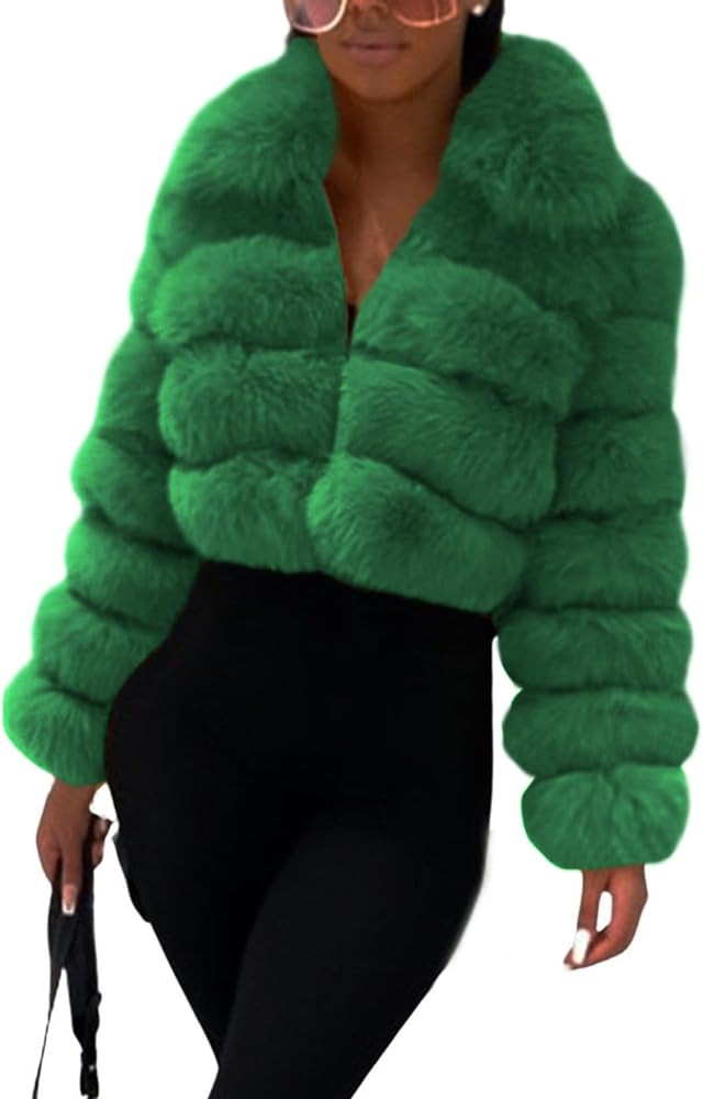loveimgs Women Fluffy Faux Fur Coat Cropped Jacket Puffer Jacket Zip Up Winter Warm Fuzzy Teddy J... | Amazon (US)