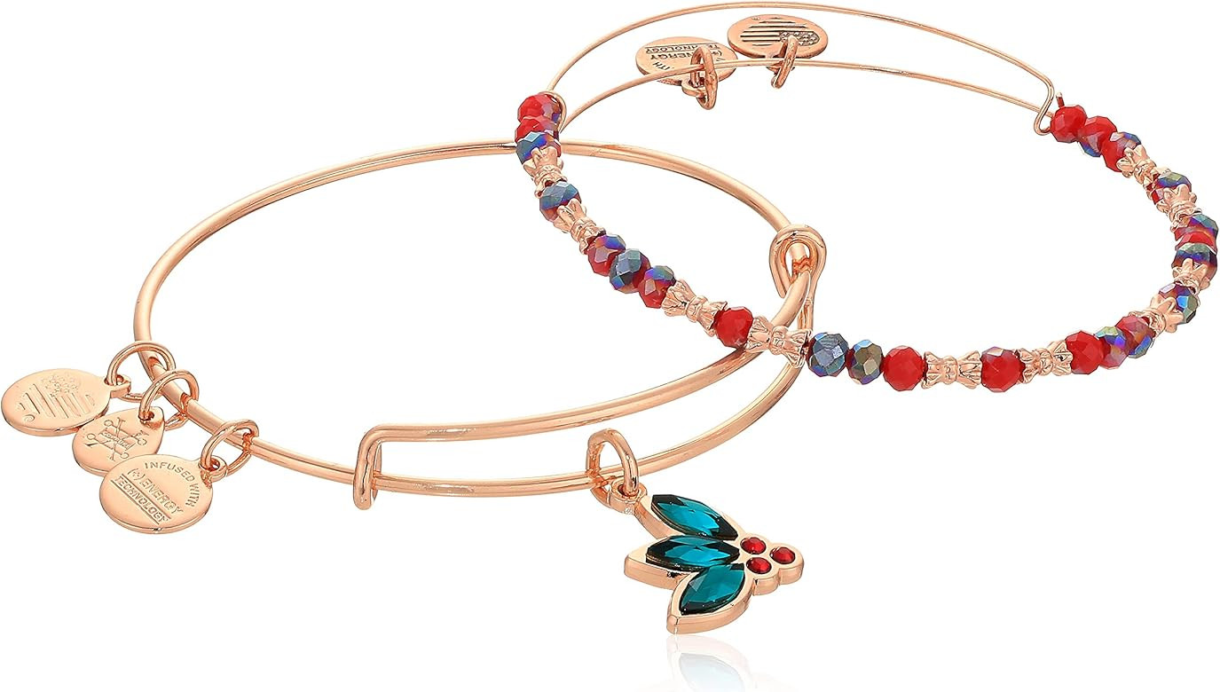 Alex and Ani Crystal Holly Set of 2 Bangle Bracelet, Shiny Rose, Expandable | Amazon (US)