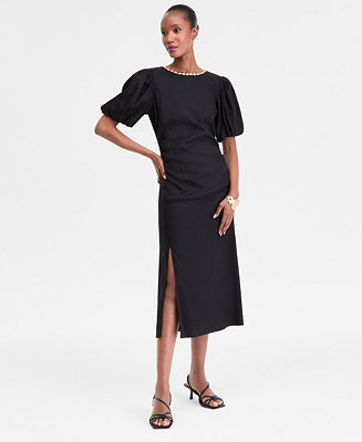 I.N.C. International Concepts Women's Linen-Blend Puff-Sleeve Dress, Exclusively at Macy's - Macy... | Macy's