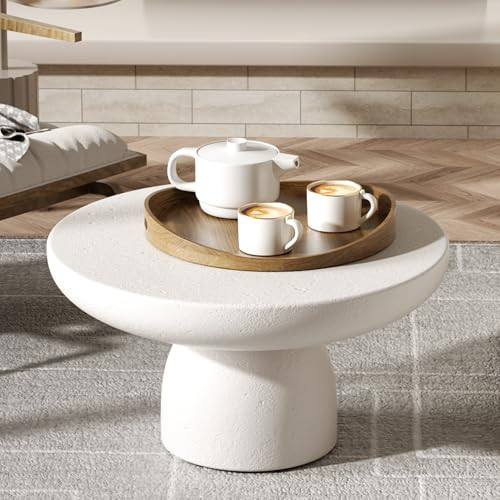 Modern 24" Round Low-Profile Wide Coffee Table (Concrete White) - Glass Fiber Cylindrical Base, Ideal for Spacious Living Rooms | Amazon (US)