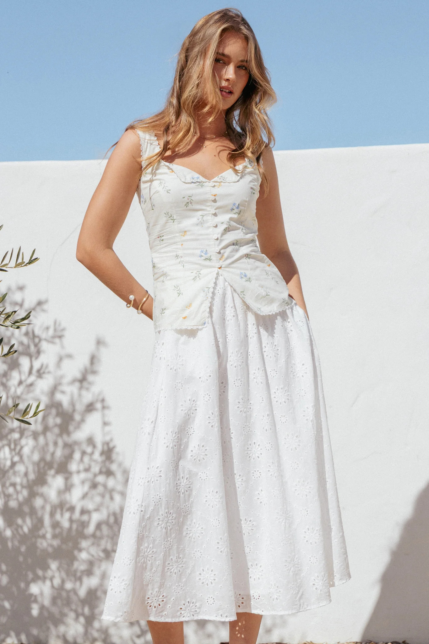 Sinead Eyelet Maxi Skirt - White | Petal & Pup (US)