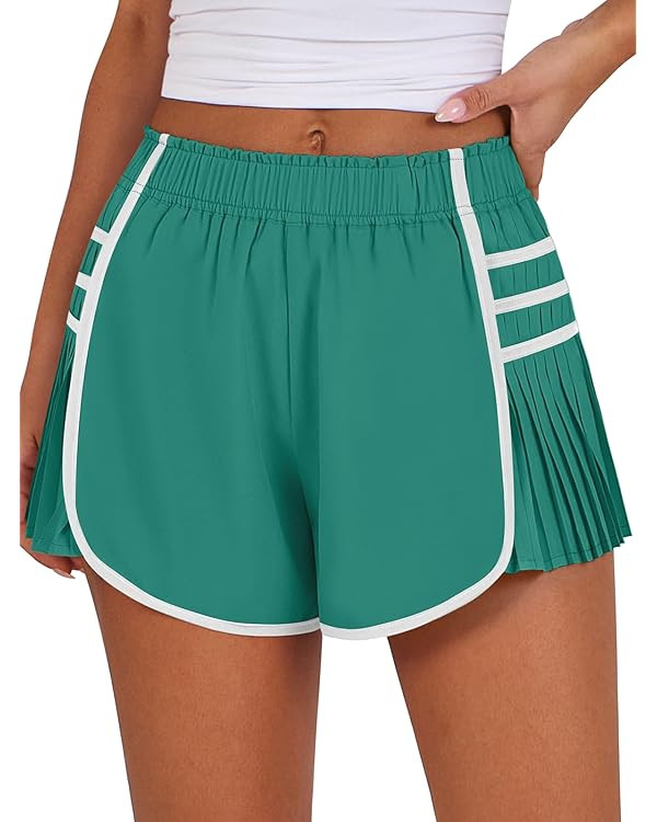 Caracilia Women Running Shorts Flowy Pleated Athletic Shorts Summer High Waisted Tennis Sporty Wo... | Amazon (US)