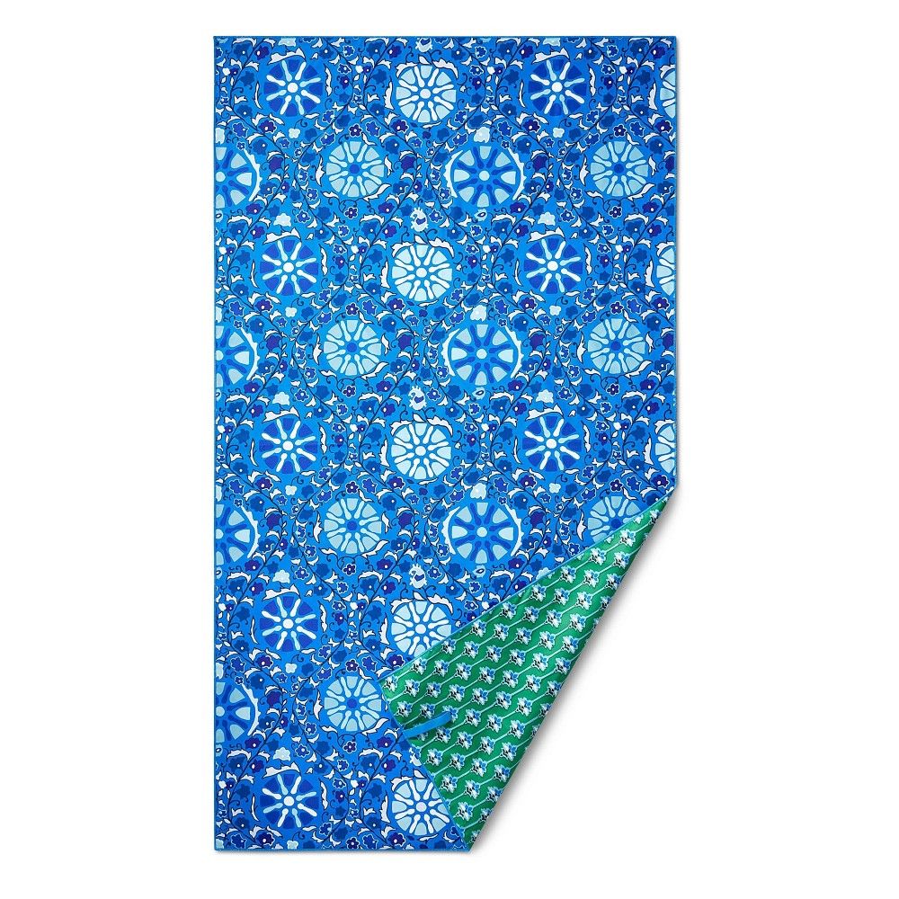72""x40"" Zinnia Floral/Dainty Lotus Print Microfiber Beach Towel Blue/Light Blue/Green - RHODE x Ta | Target