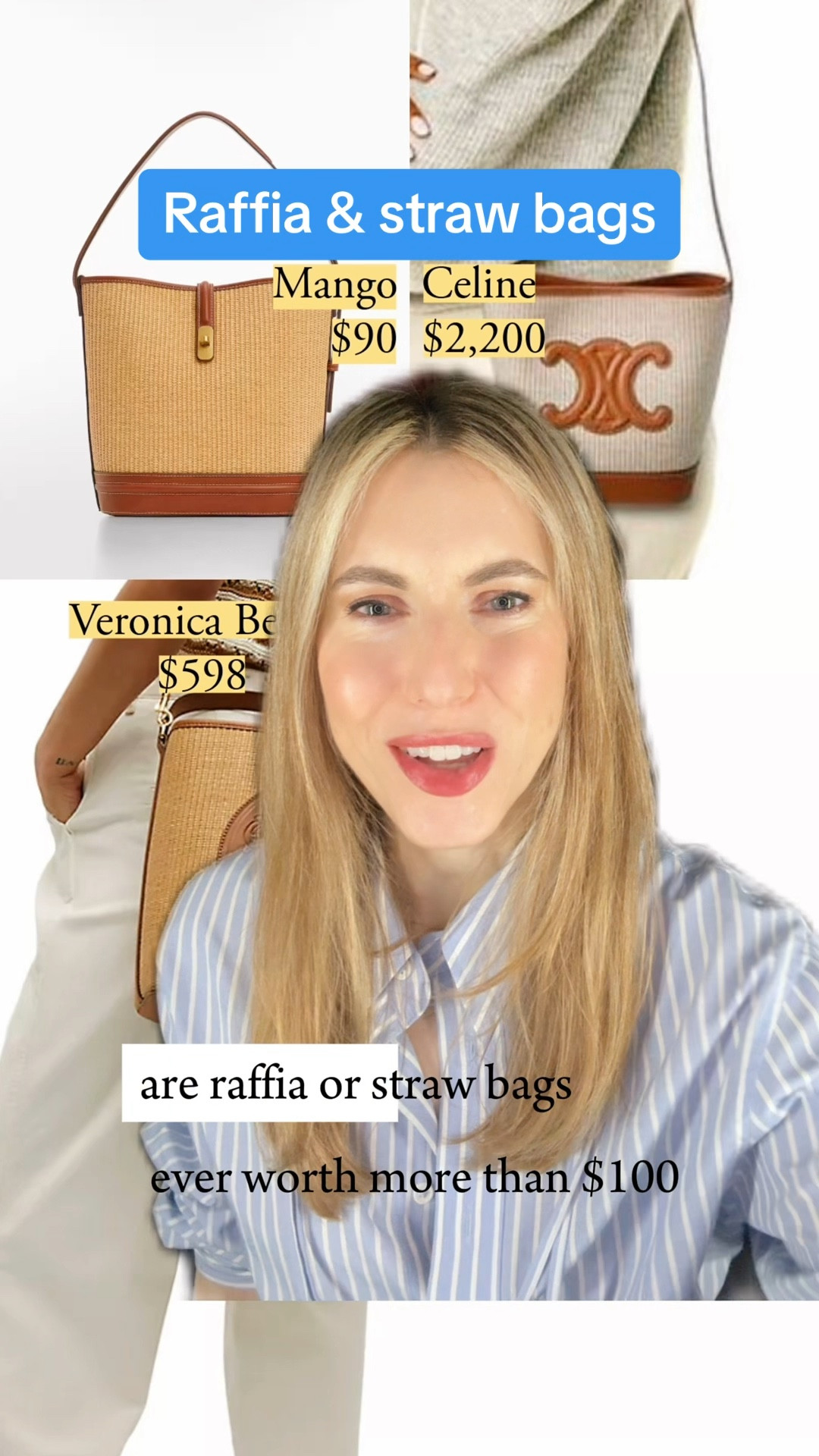 Are straw and raffia bags ever worth more than $100? Or do you associate them with summery, breezy, maybe even touristy vibes?

Even the simplest natural materials have gradations, and then these materials meet a bunch of different design and finishing decisions. Mango’s bag looks great from afar, but the trim really demotes it. I’d rather get the proverbial market bag than the one from Mango.

Veronica Beard just launched bags last month, and I’m really impressed by what I saw at their store. The finishing aligns with what you see at bags that are easily three or four times the price.

The question, as always, is what sort of refinement are you looking for? And what’s the value proposition for you?

The Target straw tote bag is really compelling for a modern, minimal take on straw. It would lend thoughtful balance to a really dressy or tailored outfit. I’m always looking for ways to cosplay as easygoing, and I’m grateful when Target gets it done.

Of course, the Target bag also looks great by the pool or at the beach.

#LTKfindsunder50 #LTKVideo #LTKitbag