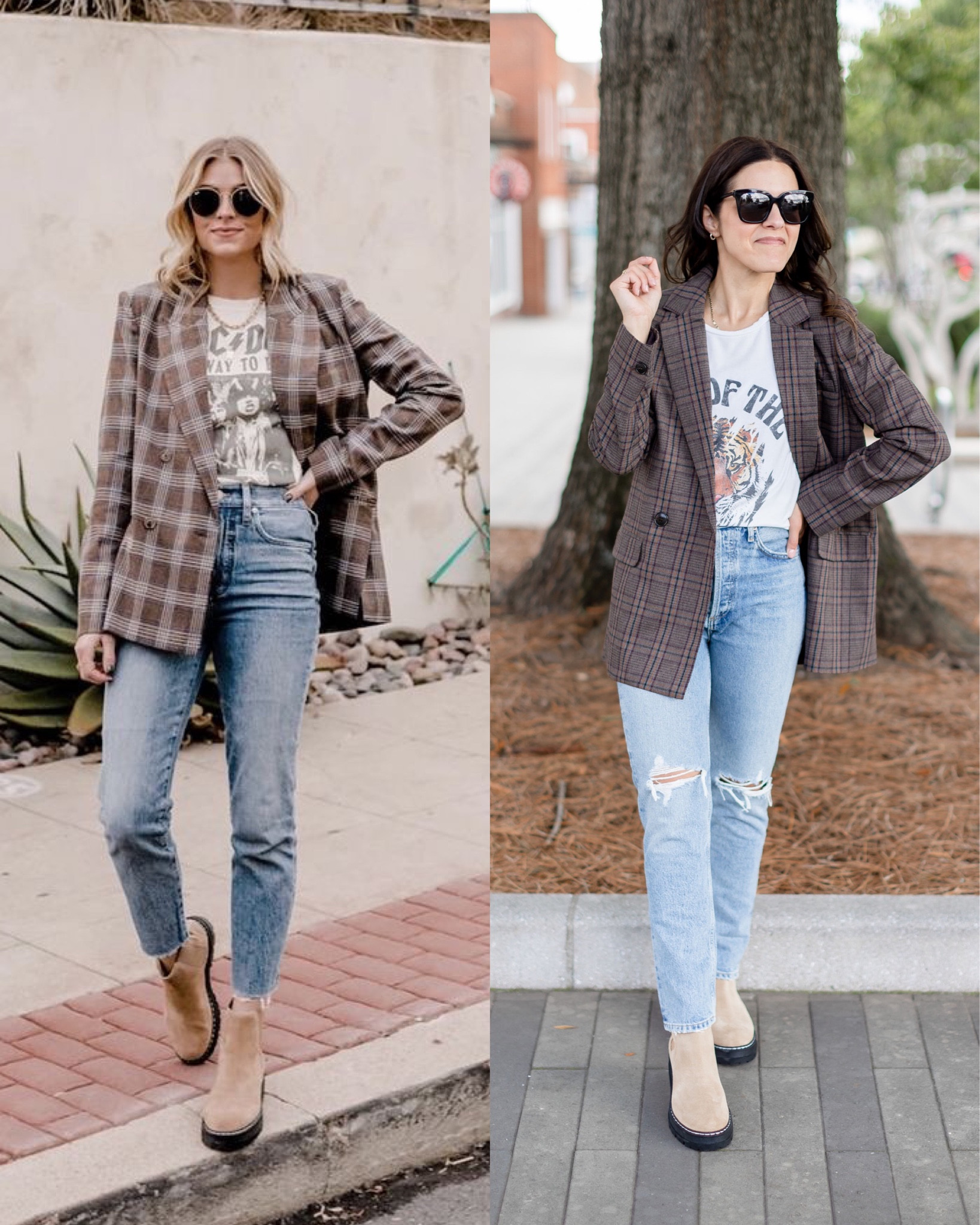 Recreated Pinterest outfit: graphic tee, Agolde crop denim, Chelsea boots, plaid oversized blazer 

#LTKstyletip