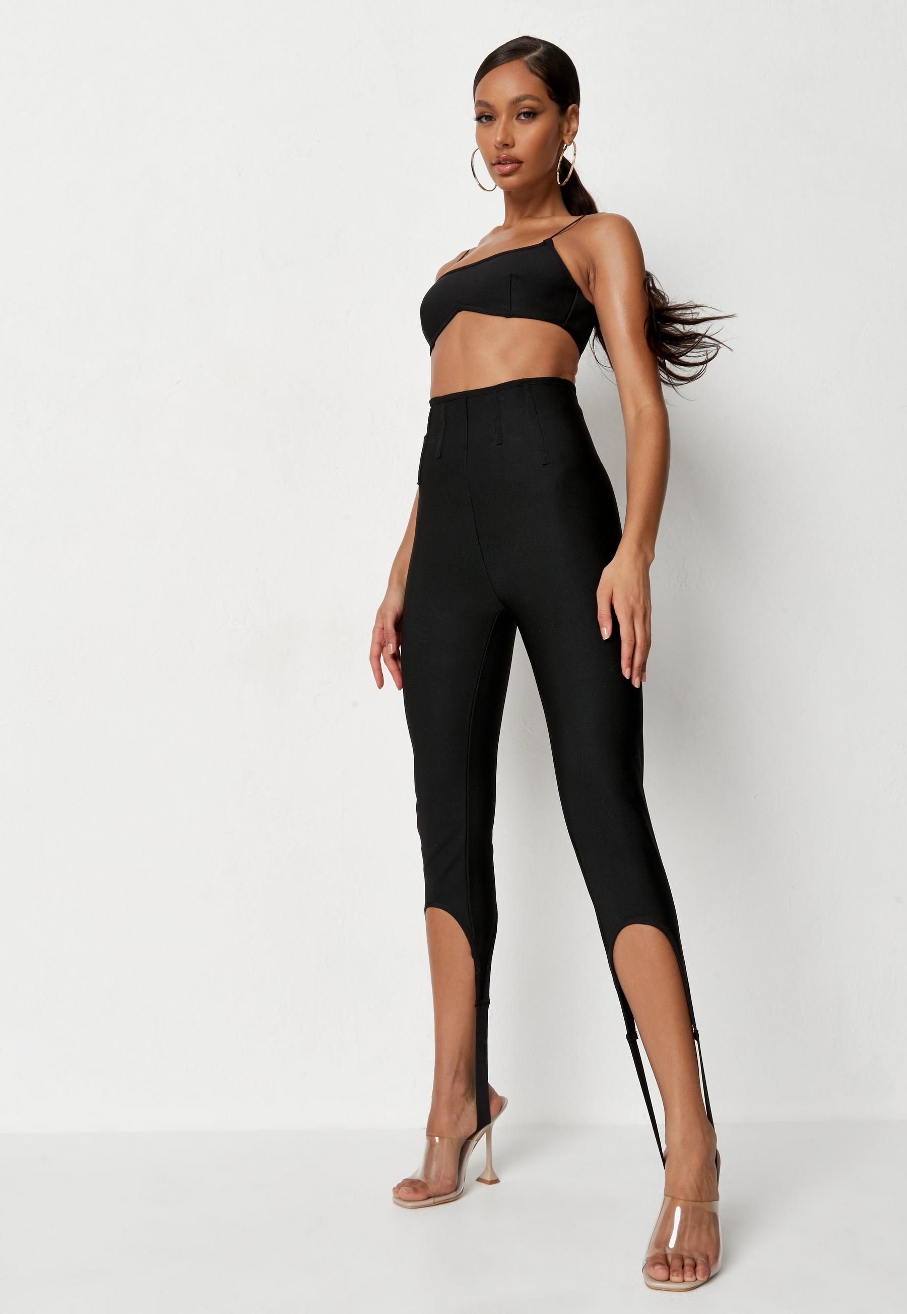 Black Bandage Stirrup Leggings | Missguided (US & CA)