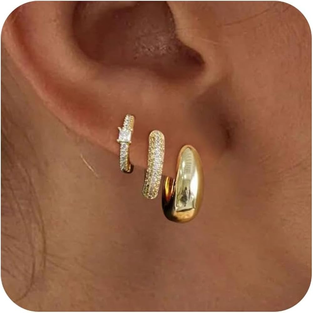 Dainty Silver Earrings for Women 14k Gold Plated Lightweight Hoop Earrings Set for Women Trendy S... | Amazon (US)