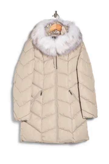 Brie Faux Fur Trim Chevron Quilted Puffer | Nordstrom Rack