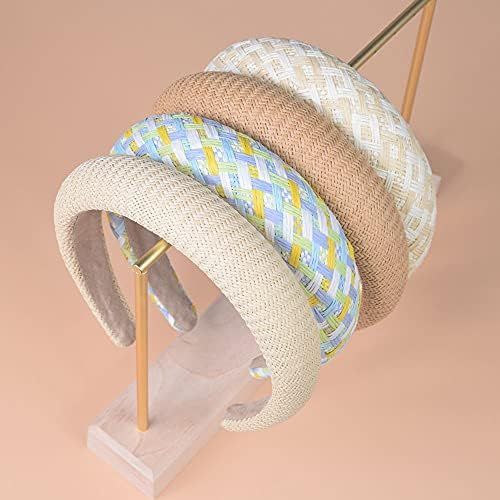 4Pcs Padded Headbands Straw Wide Headbands for Women Bohemian Summer Headband Woven Headwear Hair He | Amazon (US)