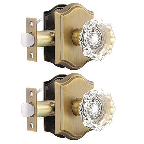 Gobrico Clear Glass Crystal Passage Door Knobs,Antique Brass Interior Crystal Door Handles for Hall Closet,2 Pack Keyless Door Lock | Amazon (US)