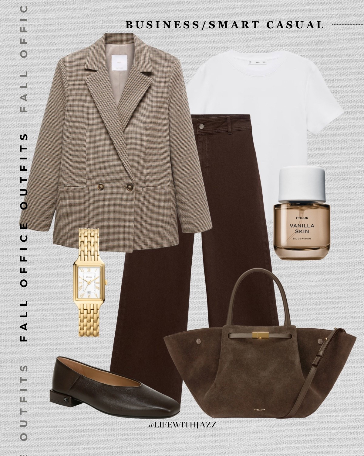 fall office outfit

oversized blazer/ white fitted tee / brown pants / jeans / ballet flats / demellier tote / phlur perfume / gold watch / business casual / smart casual / workwear  

 

#LTKSeasonal #LTKStyleTip #LTKWorkwear