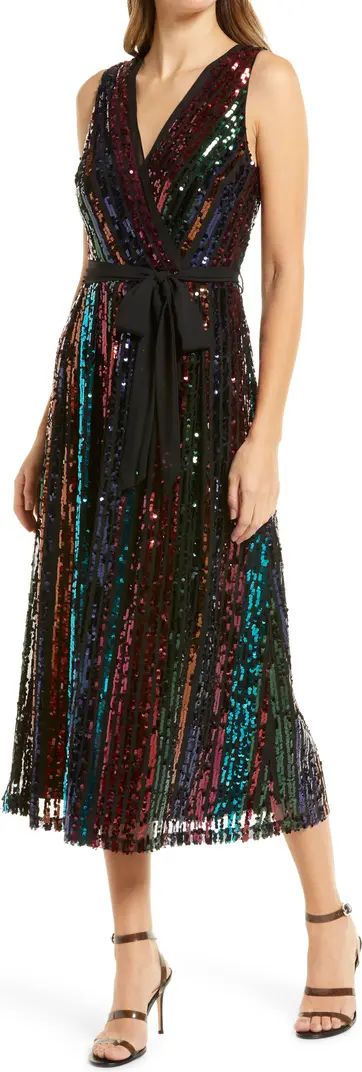 Rainbow Sequin Stripe Fit & Flare Cocktail Dress | Nordstrom